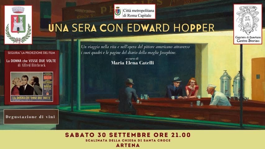 Locandina della serata su Edward Hopper ad Artena