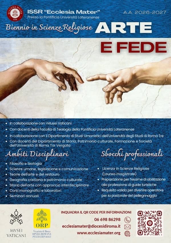 Locandina del biennio «Arte e Fede» dell'ISSR Ecclesia Mater (A.A. 2026-2027)